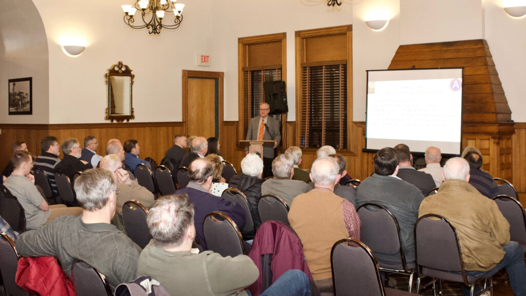 Dr. Dean Nowowiejski, the Ike Skelton Distinguished Chair for the Art of War at the U.S. Army Command and General Staff College (CGSC), delivers the 18th lecture in the General of the Armies John J. Pershing Great War Centennial Series on Feb. 26 at the Riverfront Community Center in downtown Leavenworth, Kan.
