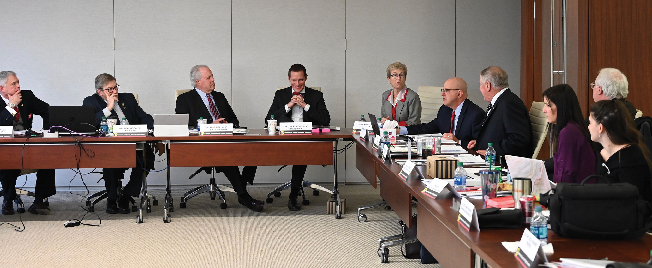 Ambassador Canavan visits with the members of the CGSC Foundation board of trustees during their quarterly meeting Dec. 4, 2019.
