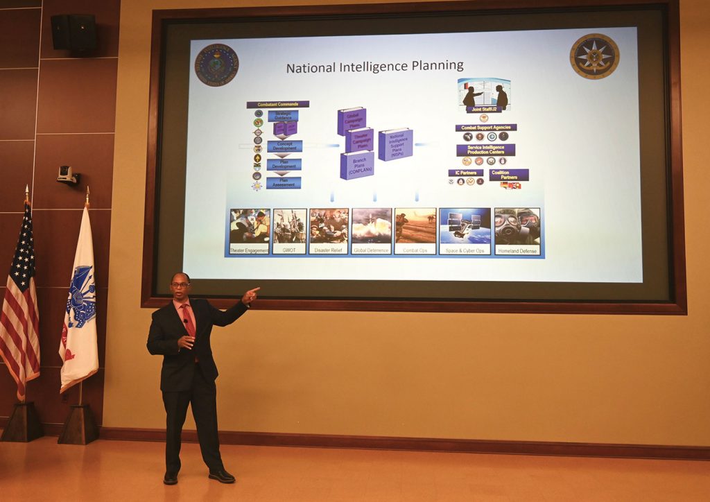 Mr. Roderic C. Jackson, the Defense Intelligence Chair and Defense Intelligence Agency (DIA) Representative to the Combined Arms Center and Army University, leads the discussion during the InterAgency Brown-Bag Lecture on Nov. 17, 2021.