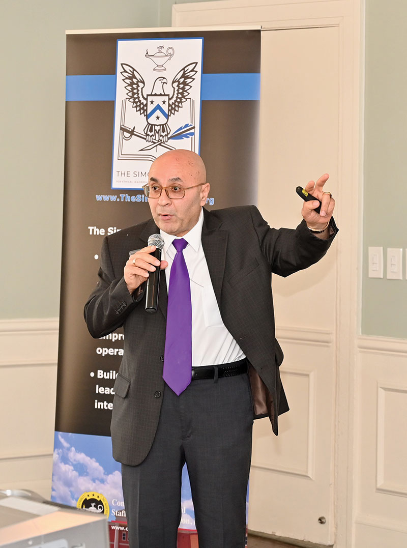 Dr. Mahir Ibrahimov, director of the Cultural and Area Studies Office (CASO), U.S. Army Command and General Staff College, delivers his presentation "Across Cultures and Empires" for the Arter-Rowland National Security Forum luncheon event on May 26, 2022, at the Carriage Club in Kansas City.