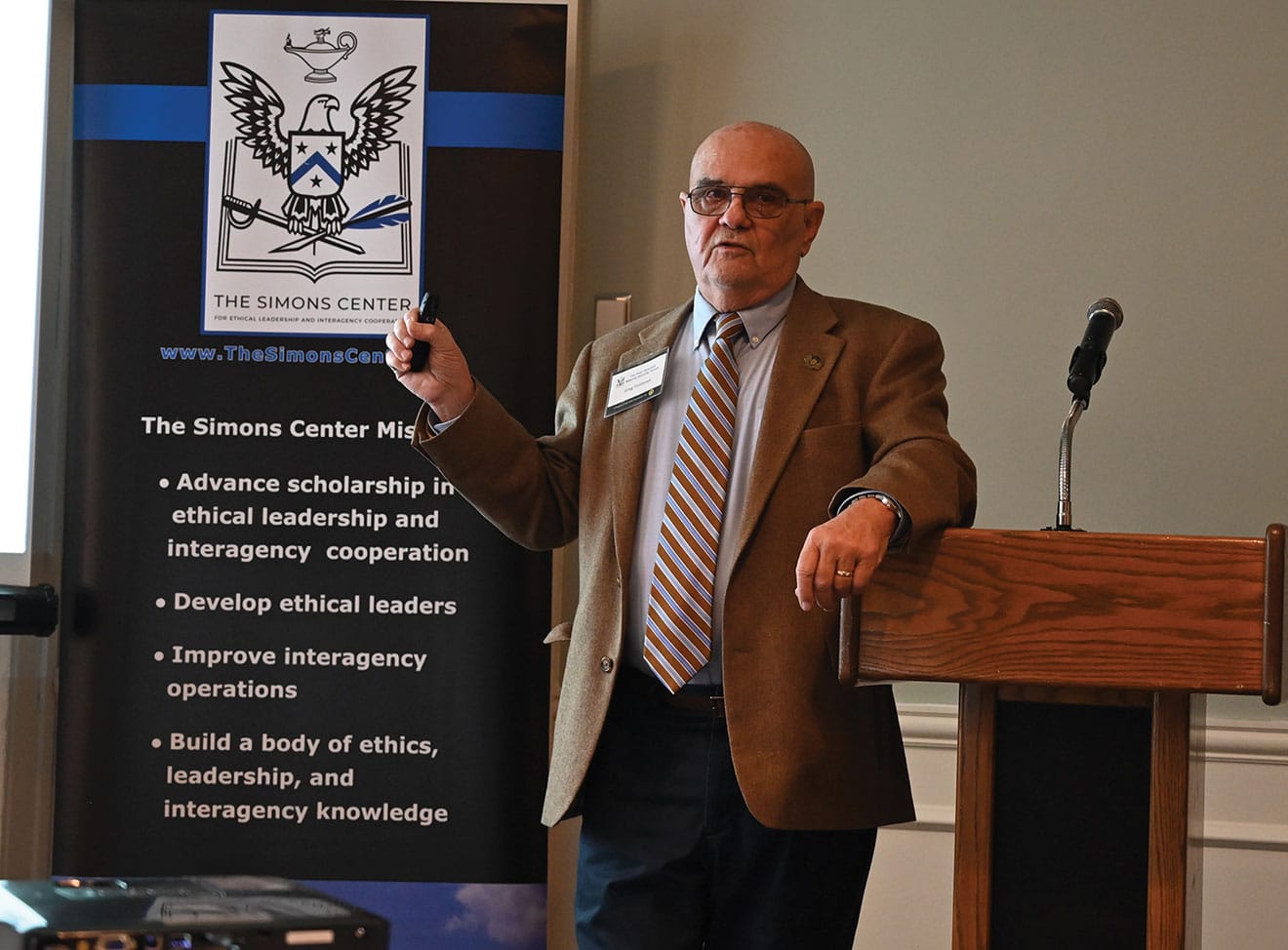 ARNSF NOV w Col. (Ret.) Gregory Fontenot, author and former director of the School of Advanced Military Studies at Fort Leavenworth, discusses WWII troop recruiting, standards and training during the Arter-Rowland National Security Forum luncheon event on Nov. 16, 2023, at the Carriage Club in Kansas City.