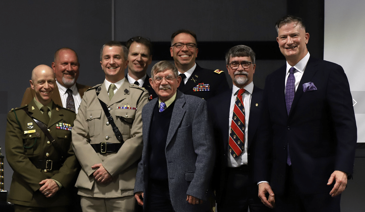 World Quest e CGSC WorldQuest team members took part in WorldQuest at the UMKC Volker Campus on May 1, 2024, taking third overall in the competition. Left to right: LtCol Sam Short (Australia); Mr. Dan Honken; LtCol Sam Clarke (Great Britain); Lt. Col. Phil Kerber; Mr. Gary Hobin; Lt. Col. Dave McCaughrin; Dr. Mark Wilcox; and Mr. Joe Donalbain. (photo courtesy Gary Hobin)
