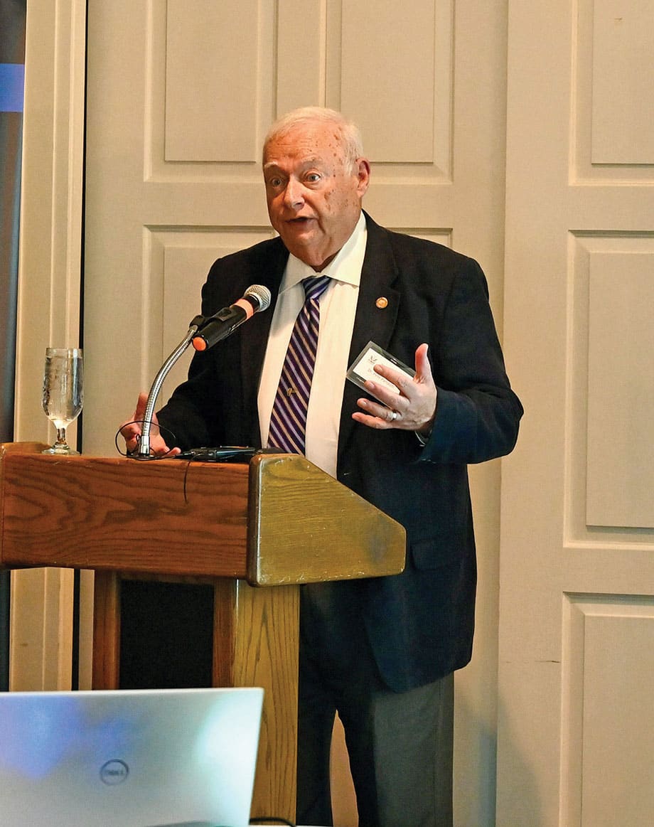 ARNSF SEP w Peter W. Pandolfi, Ph.D., a former treaty policy analyst, inspector and escort for the On-Site Inspection Agency (OSIA), delivers a lecture focused on his recently published book, "Implementing U.S. Arms Control Agreements," during the the Arter-Rowland National Security Forum luncheon event at the Carriage Club in Kansas City on Sept. 25, 2025.