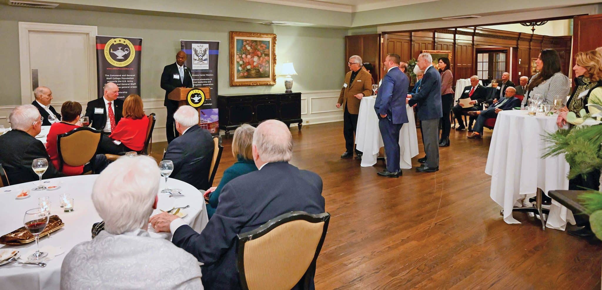 Lt. Gen. (Ret.) Milford H. Beagle, Jr., the former commandant of the U.S. Army Command and General Staff College and commander of Fort Leavenworth, provides remarks during the ARNSF holiday social event on Dec. 9, 2025, impressing upon the members the importance and value of the CGSC Foundation to the students, staff and faculty of the U.S. Army Command and General Staff College.