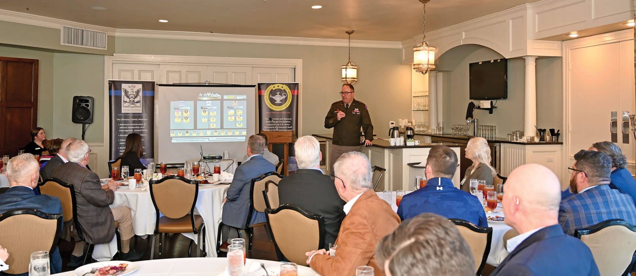 ARNSF MAR w Lt. Gen. Jim Isenhower, commanding general of the U.S. Army Combined Arms Command and Fort Leavenworth, conducts a presentation and discussion about the Army's Transformation Initiative during the Arter-Rowland National Security Forum luncheon event at the Carriage Club in Kansas City on March 19, 2026.